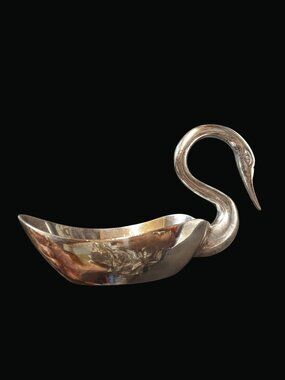 Silver-Plated Swan Dish Bowl Decorative Vintage 1110